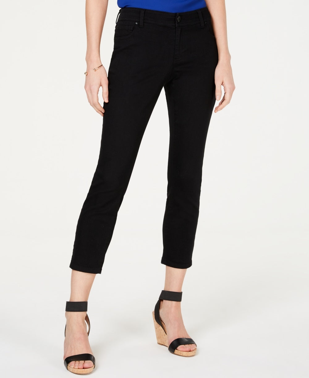 Calça jeans feminina curta e reta, corte curvilíneo, preta, tamanho 18, da INC International Concepts