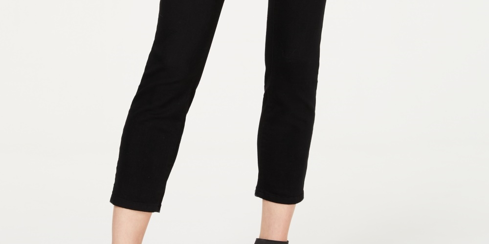 Calça jeans feminina curta e reta, corte curvilíneo, preta, tamanho 18, da INC International Concepts