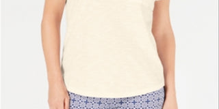 Pijama feminino de malha com gola redonda Charter Club, branco, tamanho médio