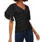 Blusa feminina com franzido frontal, preta, tamanho PS/M, da INC International Concepts