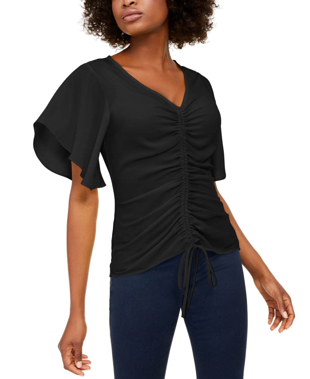 Blusa feminina com franzido frontal, preta, tamanho PS/M, da INC International Concepts