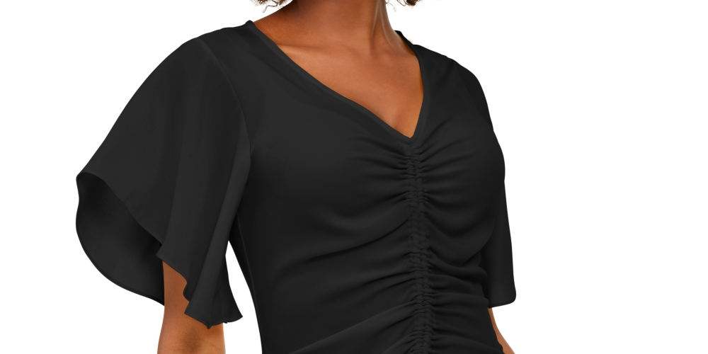 Blusa feminina com franzido frontal, preta, tamanho PS/M, da INC International Concepts