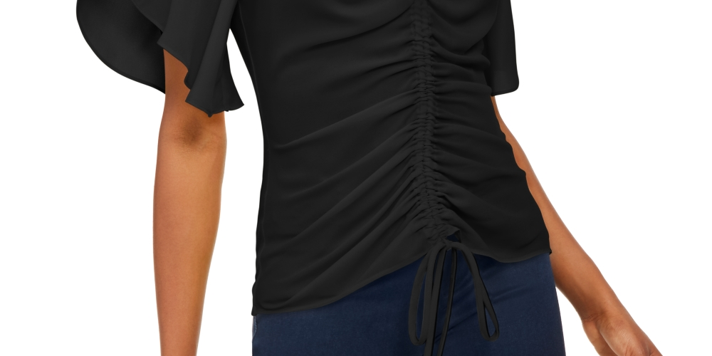 Blusa feminina com franzido frontal, preta, tamanho PS/M, da INC International Concepts