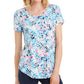 Camiseta feminina estampada com decote redondo da coleção JM, azul, tamanho extragrande