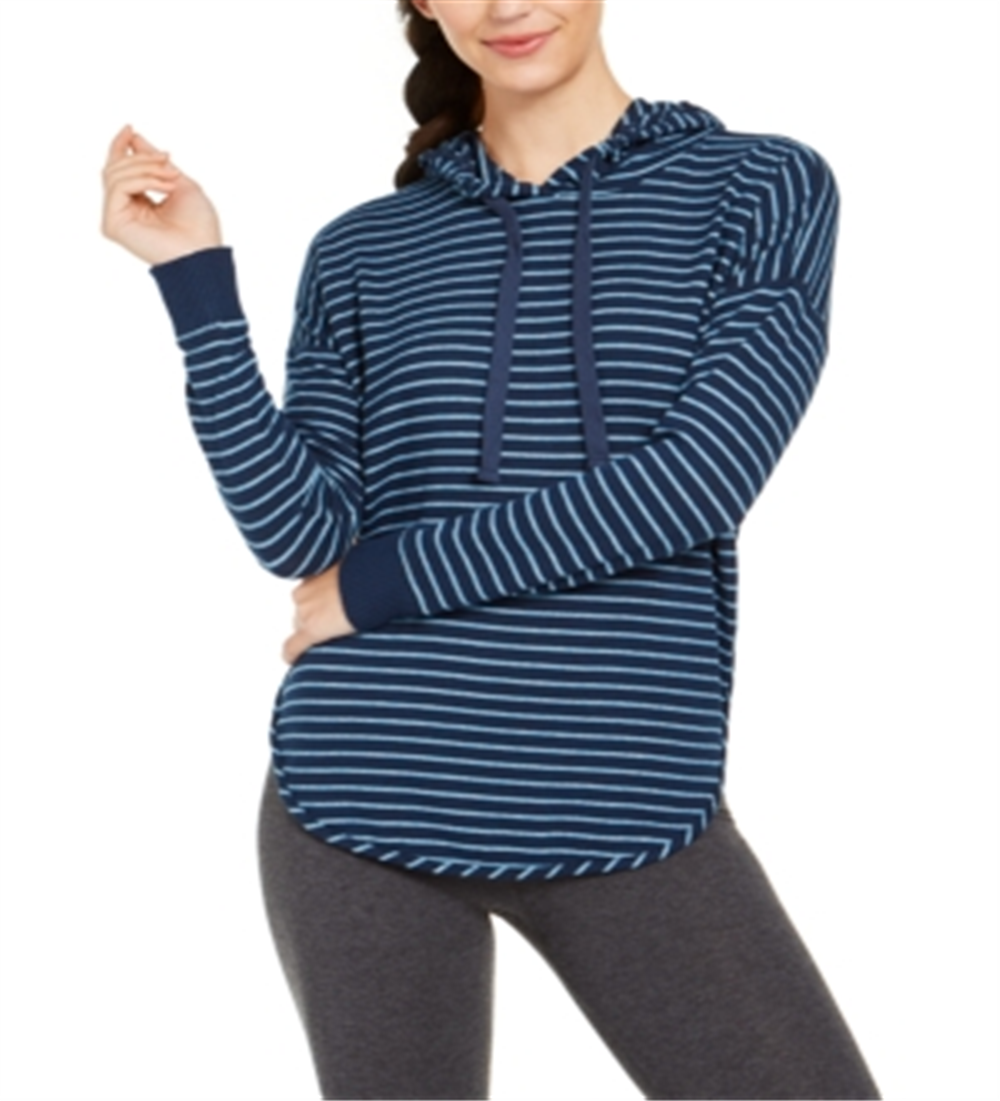 Moletom com capuz listrado de malha aconchegante feminino Alfani, azul, tamanho pequeno
