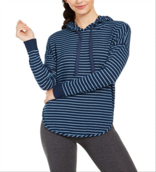 Moletom com capuz listrado de malha aconchegante feminino Alfani, azul, tamanho pequeno