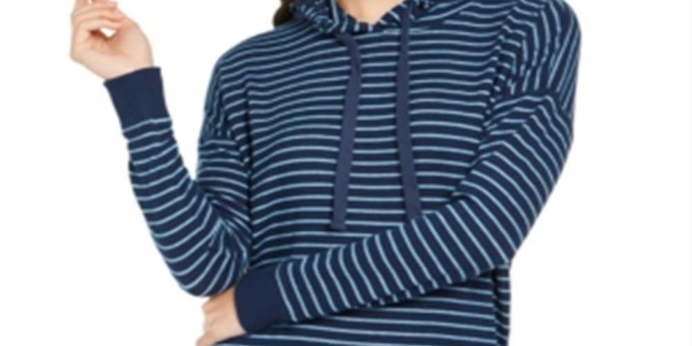 Moletom com capuz listrado de malha aconchegante feminino Alfani, azul, tamanho pequeno