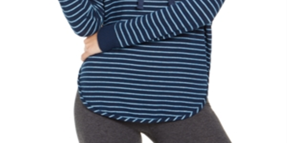 Moletom com capuz listrado de malha aconchegante feminino Alfani, azul, tamanho pequeno
