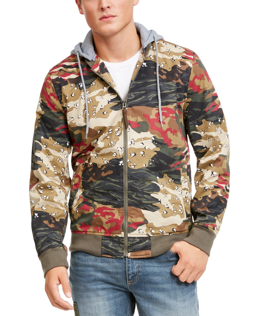 American Rag Moletom com capuz masculino Juxtaposed Camo Bomber bege tamanho X-Large