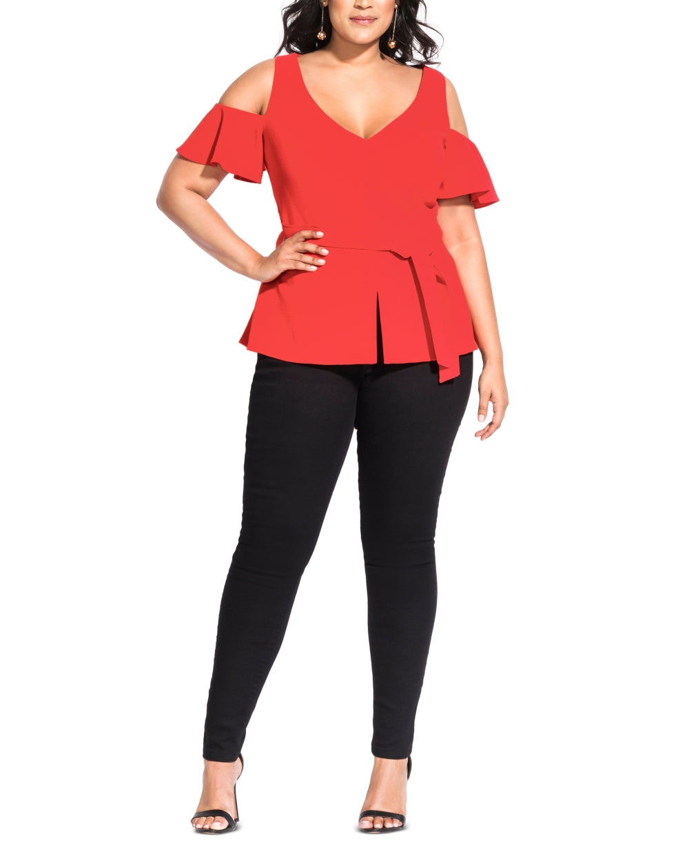 Top peplum com ombros descobertos e tendência feminino City Chic laranja tamanho 20W
