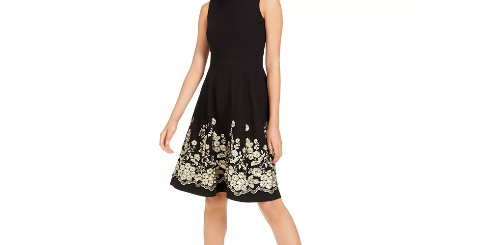 Vestido Calvin Klein Feminino Bordado A Line Wear To Work Preto Tamanho 2