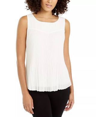 Blusa feminina Alfani Petite Plissada Sem Mangas Bege Tamanho PXL