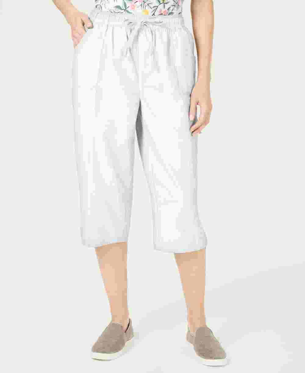 Calça feminina Karen Scott com bolsos e gravata, branca, tamanho PS/M