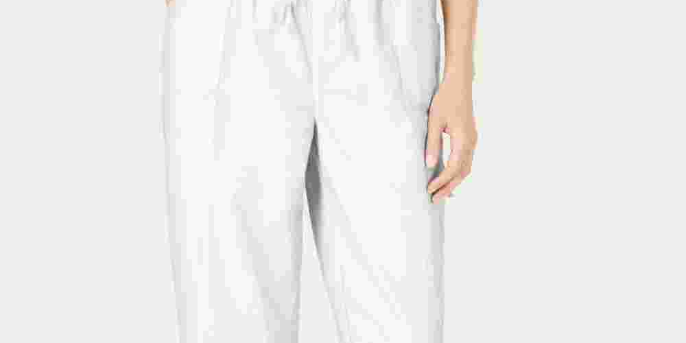 Calça feminina Karen Scott com bolsos e gravata, branca, tamanho PS/M
