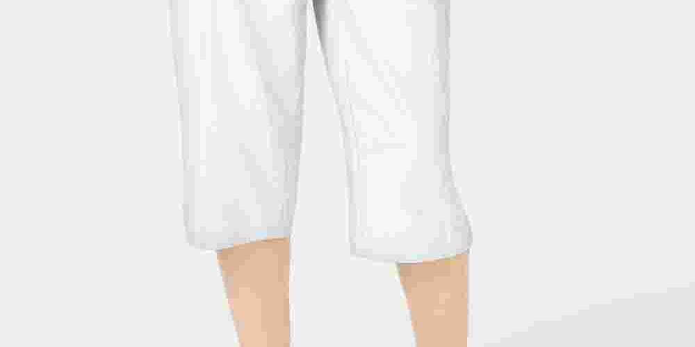 Calça feminina Karen Scott com bolsos e gravata, branca, tamanho PS/M