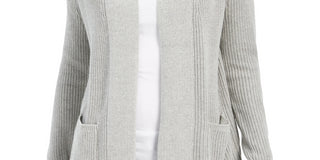 Cardigan curto de algodão feminino Charter Club, cinza, tamanho pequeno