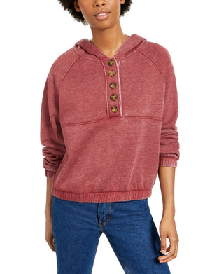 Hippie Rose Junior's Henley Hoodie Wine Size X-Large