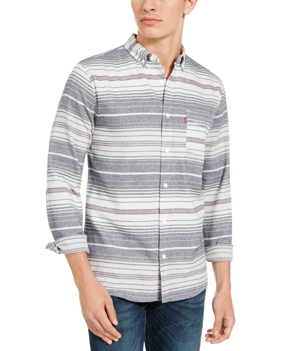 Camisa de flanela listrada Levi's Avalon masculina cinza/bege tamanho grande