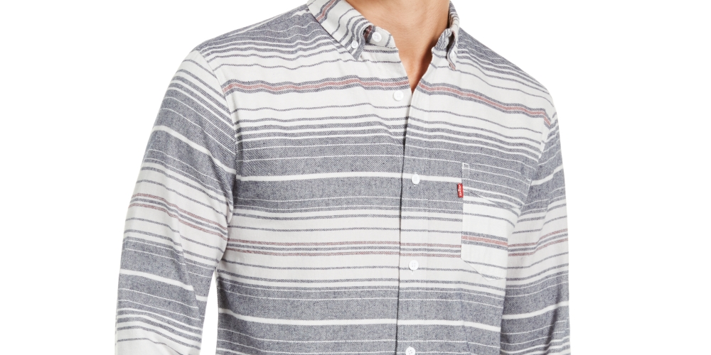 Camisa de flanela listrada Levi's Avalon masculina cinza/bege tamanho grande