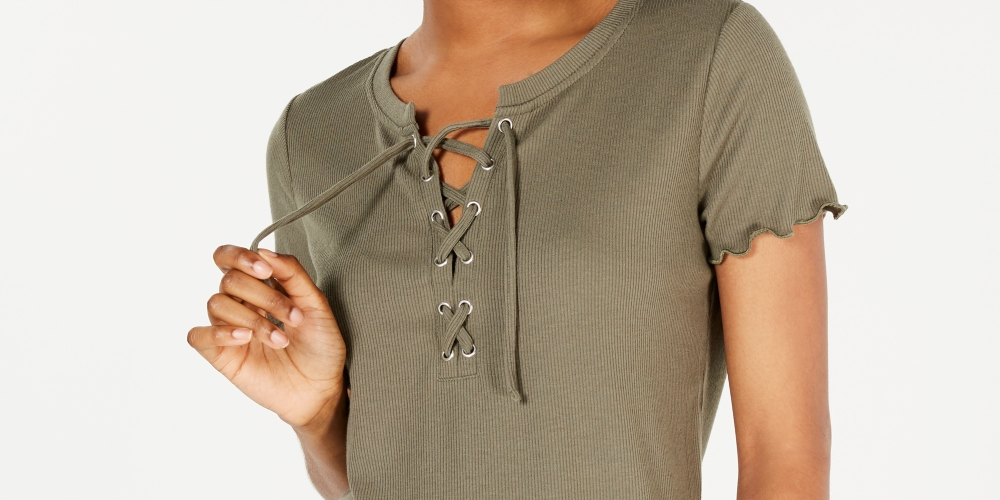 Top de malha canelada com cadarço Hippie Rose Junior, verde, tamanho médio