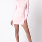 Vestido curto feminino Lux La com manga comprida e decote falso e fenda curta, rosa, tamanho XS