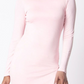 Vestido curto feminino Lux La com manga comprida e decote falso e fenda curta, rosa, tamanho XS
