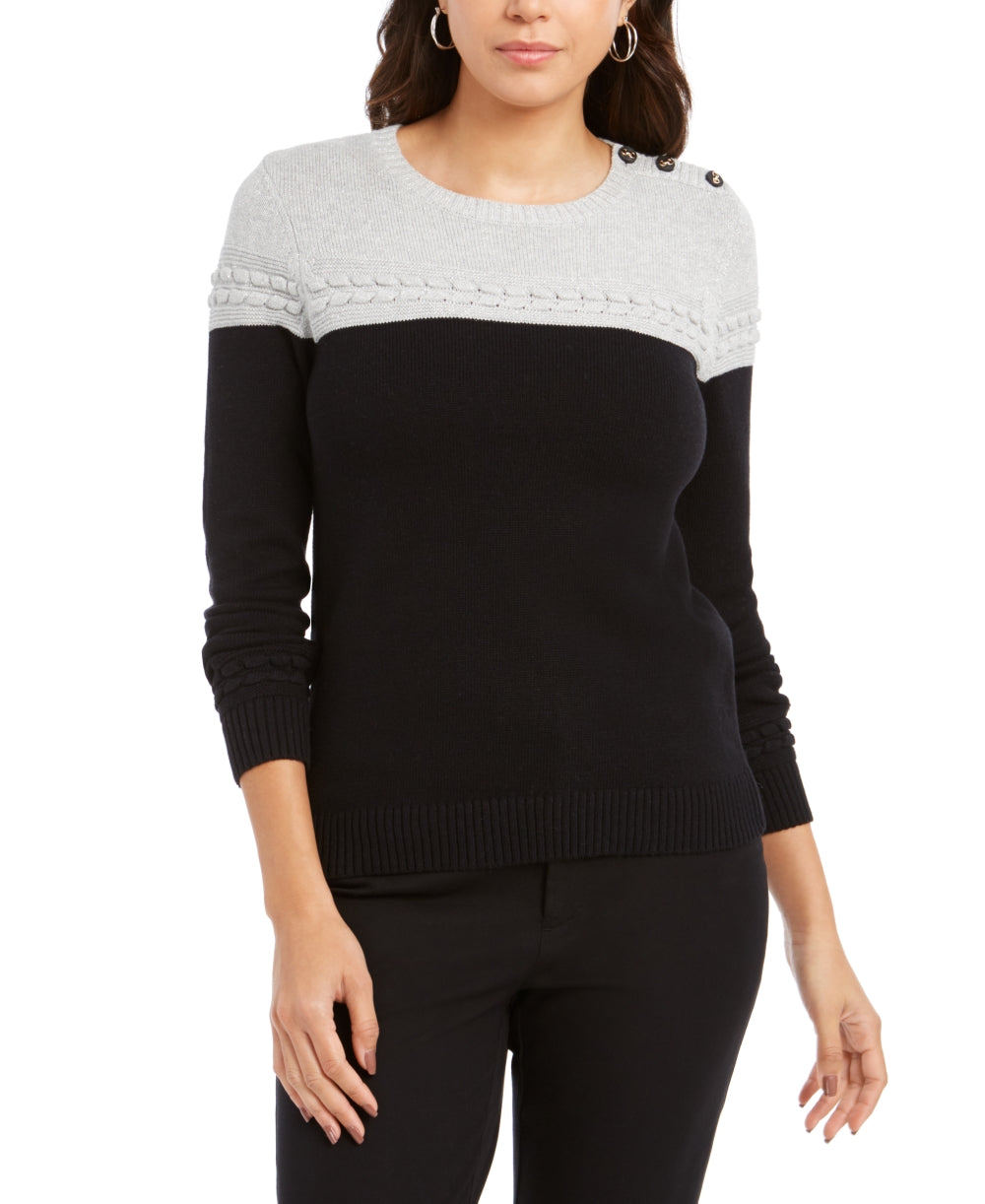 Suéter feminino de malha lurex Charter Club, preto/prateado, tamanho PXL