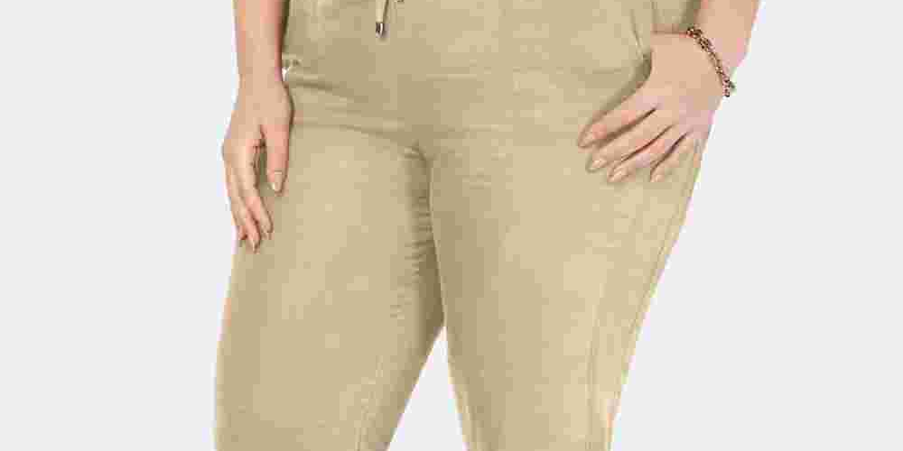 Calça feminina Tommy Hilfiger Plus Size de linho slim, marrom, tamanho 18W