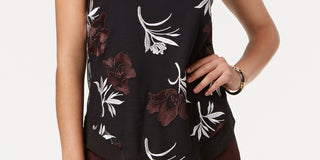 Blusa feminina Alfani sem mangas com bainha pontuda bordada - preta, tamanho X-S