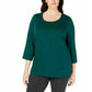 Karen Scott Blusa Feminina Plus Size Manga 3/4 Gola Redonda Verde Tamanho 0X