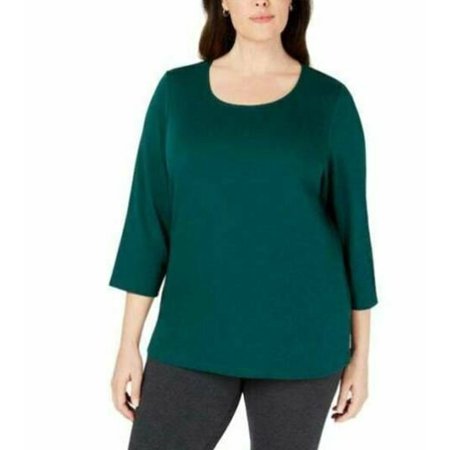 Karen Scott Blusa Feminina Plus Size Manga 3/4 Gola Redonda Verde Tamanho 0X