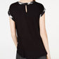 Blusa xadrez com recorte frontal trançado BCX Juniors, preta, tamanho extrapequeno