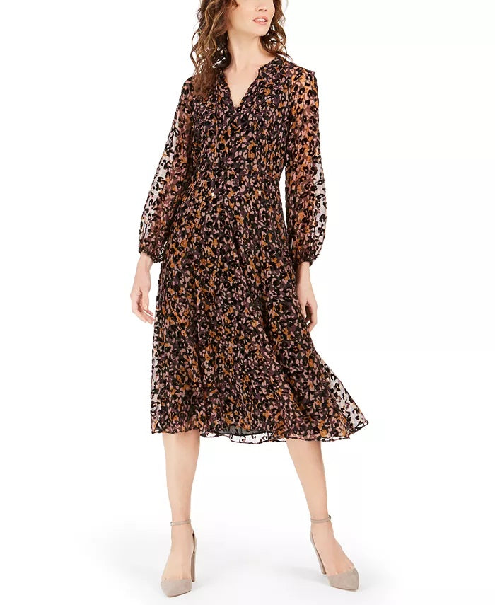 Vestido midi flocado feminino Tommy Hilfiger, preto, tamanho 4