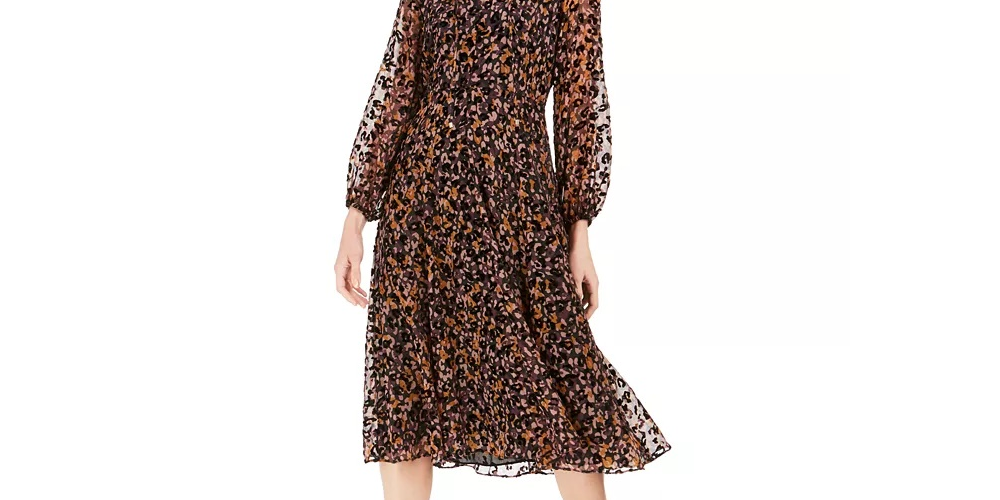 Vestido midi flocado feminino Tommy Hilfiger, preto, tamanho 4