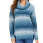 Camiseta feminina estilo &amp; co com estampa de blocos de cores, manga comprida, gola alta, azul, tamanho PXL