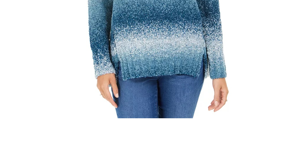 Camiseta feminina estilo &amp; co com estampa de blocos de cores, manga comprida, gola alta, azul, tamanho PXL