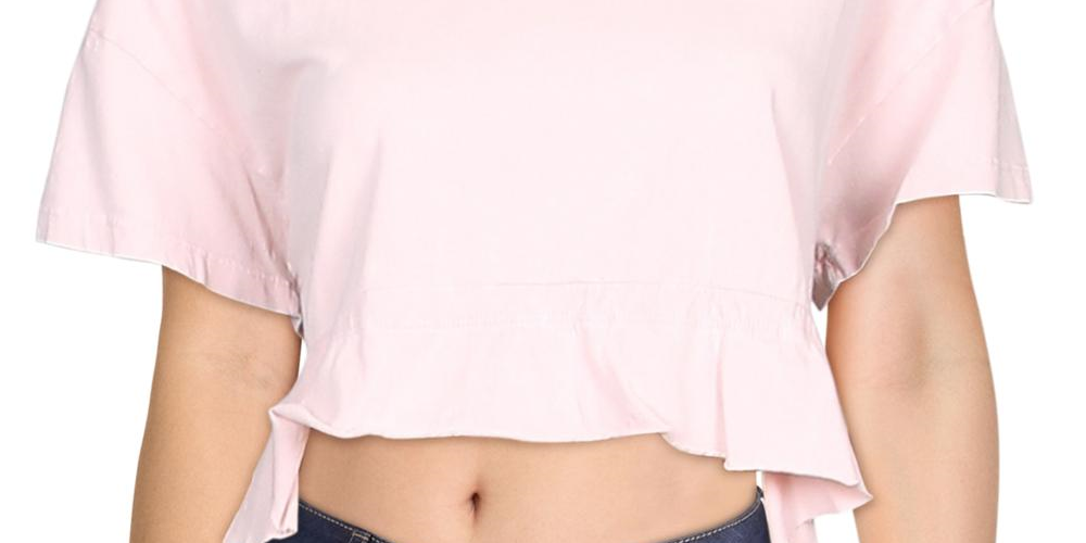 Top curto com babados de algodão Acadia feminino da Free People, rosa, tamanho médio