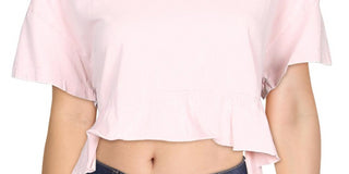 Top curto com babados de algodão Acadia feminino da Free People, rosa, tamanho médio