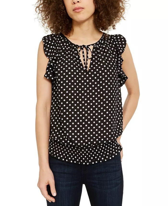 Blusa feminina com decote franzido e amarração, tamanho pequeno, preta, da INC International Concepts