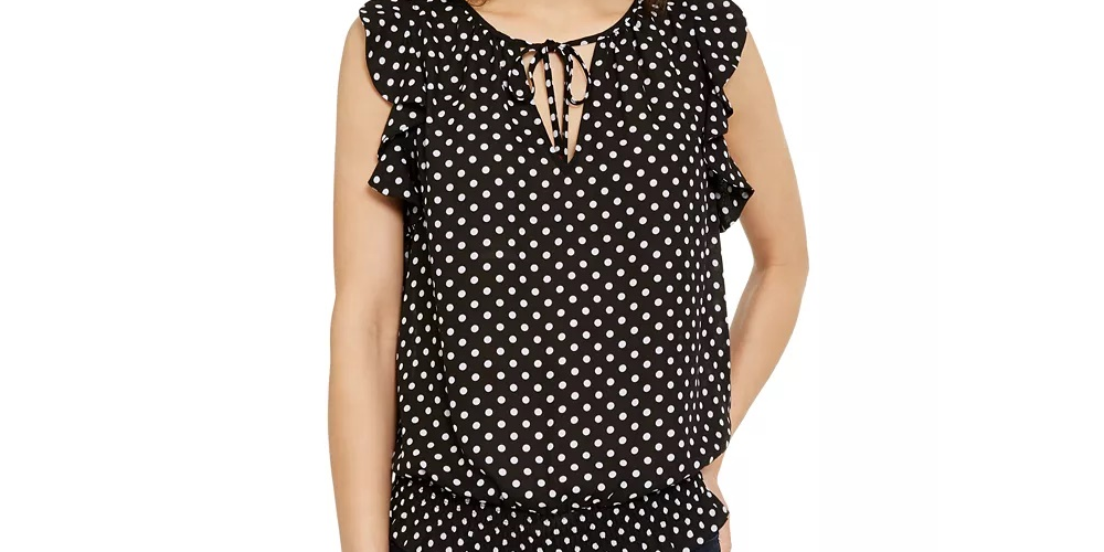 Blusa feminina com decote franzido e amarração, tamanho pequeno, preta, da INC International Concepts