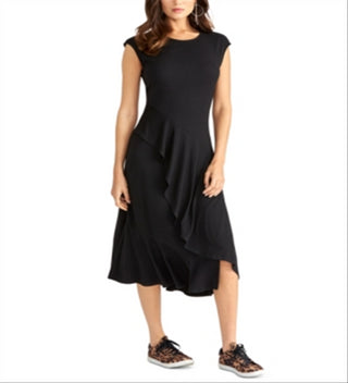 Vestido midi assimétrico com babados Rachel Roy feminino, preto, tamanho XXL