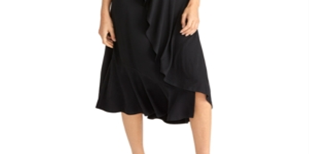 Vestido midi assimétrico com babados Rachel Roy feminino, preto, tamanho XXL