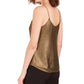 Top feminino Bar III de chiffon com acabamento metálico dourado, tamanho extragrande