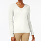 Karen Scott Suéter feminino de algodão com decote em V, branco, tamanho pequeno