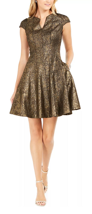 Vestido Julia Jordan Feminino com Renda Bonded Fit &amp; Flare Amarelo Tamanho 12