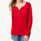 Karen Scott Blusa Feminina Petite Cotton com Gola Henley Vermelha Tamanho Petite S