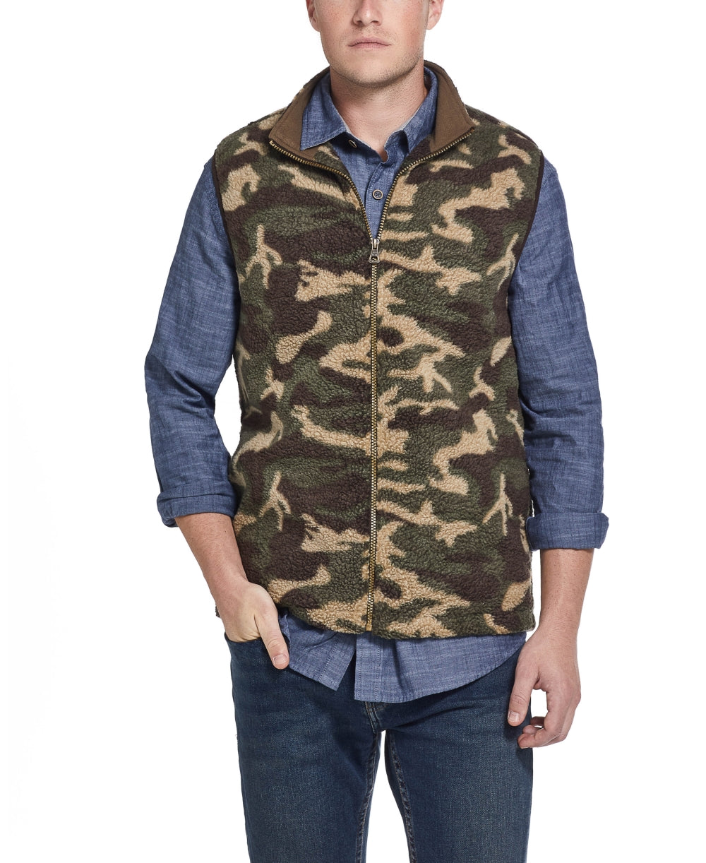Colete masculino vintage à prova de intempéries, estampa camuflada de lã Pebble, tamanho médio, verde