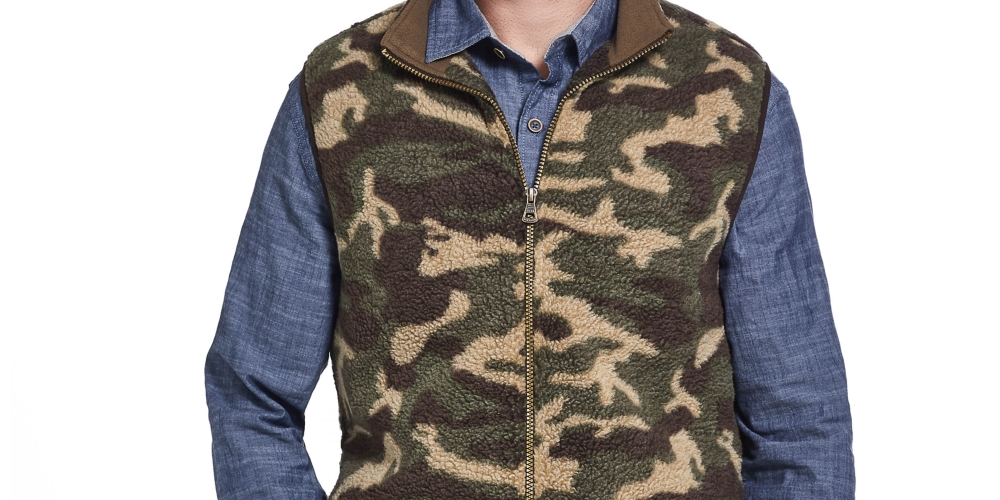 Colete masculino vintage à prova de intempéries, estampa camuflada de lã Pebble, tamanho médio, verde