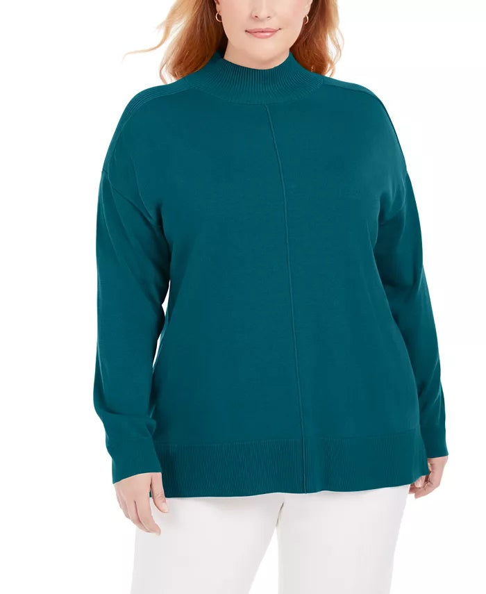 Karen Scott Suéter Feminino Plus Cotton Gola Simulada Azul Tamanho 3X