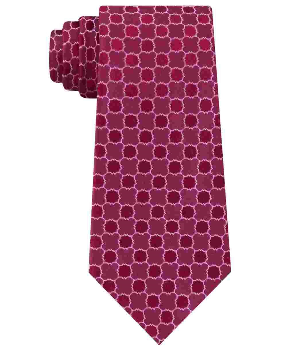 Gravata Calvin Klein Masculina Lattice Medallion de Seda para Negócios Vermelha Tamanho Regular